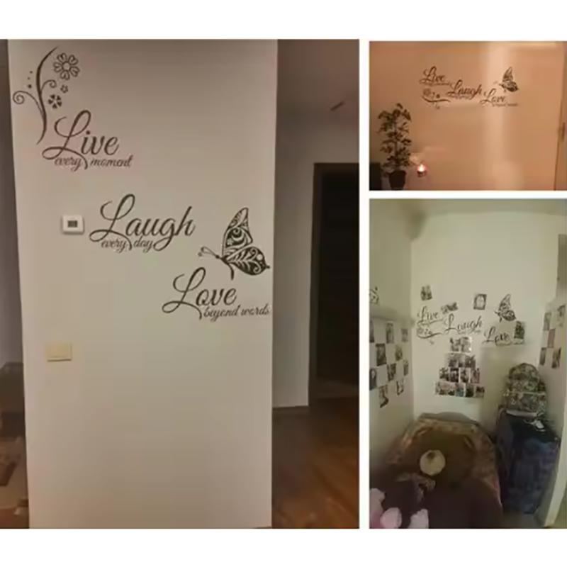 Live Laugh Love Butterfly Flower Wall Art Sticker Modern Wall Decals Quotes Vinyls Stickers Wall Stickers Home Decor Living Room