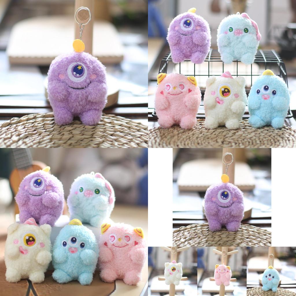 Charmantes kleines Monster Schlüsselanhänger Plüsch Entzückender Cartoon-Stil Weich und kuschelig mit großen Augen