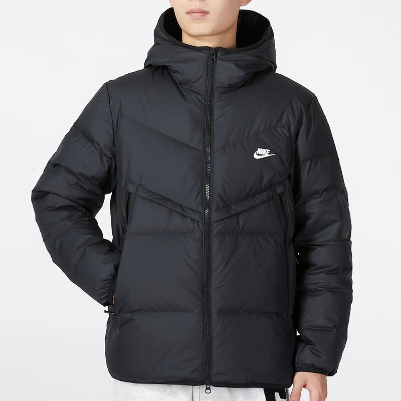 New Nike Men's Logo Print Zip Up Pocket Hooded Down Jacket Black DV1132-010
