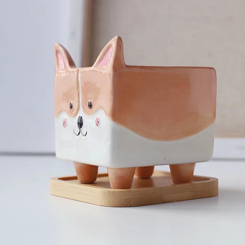 1pc Cute Succulent Pot Ceramic Puppy Animal Flower Pot Creative Mini Gardening Bedroom Plant Pots Home Ornaments