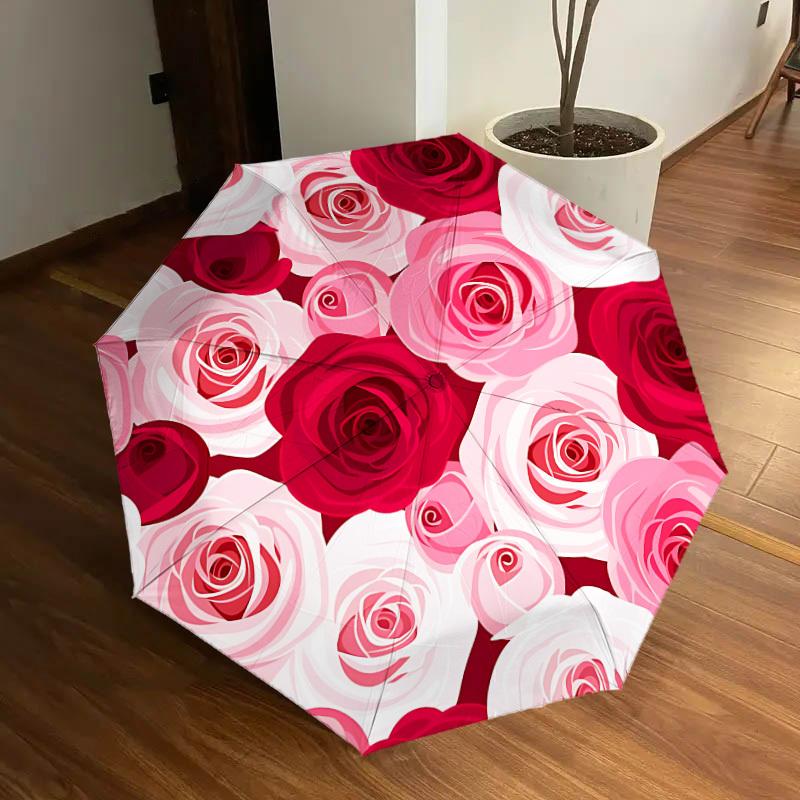 

1pc Rose Bouquet Auto Umbrella Durable Iron Frame & Plastic Handle, Gift for Men & Women, Sturdy Construction yy250905148