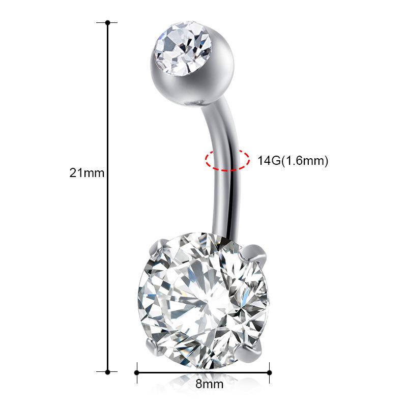Round Double-Head Zirconia Stainless Steel Navel Ring
