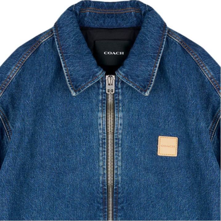 Coach FW24 Solid Color Zipper Collar Long Sleeve Denim Jacket Men Jacket Dark-Wash CV457-COK