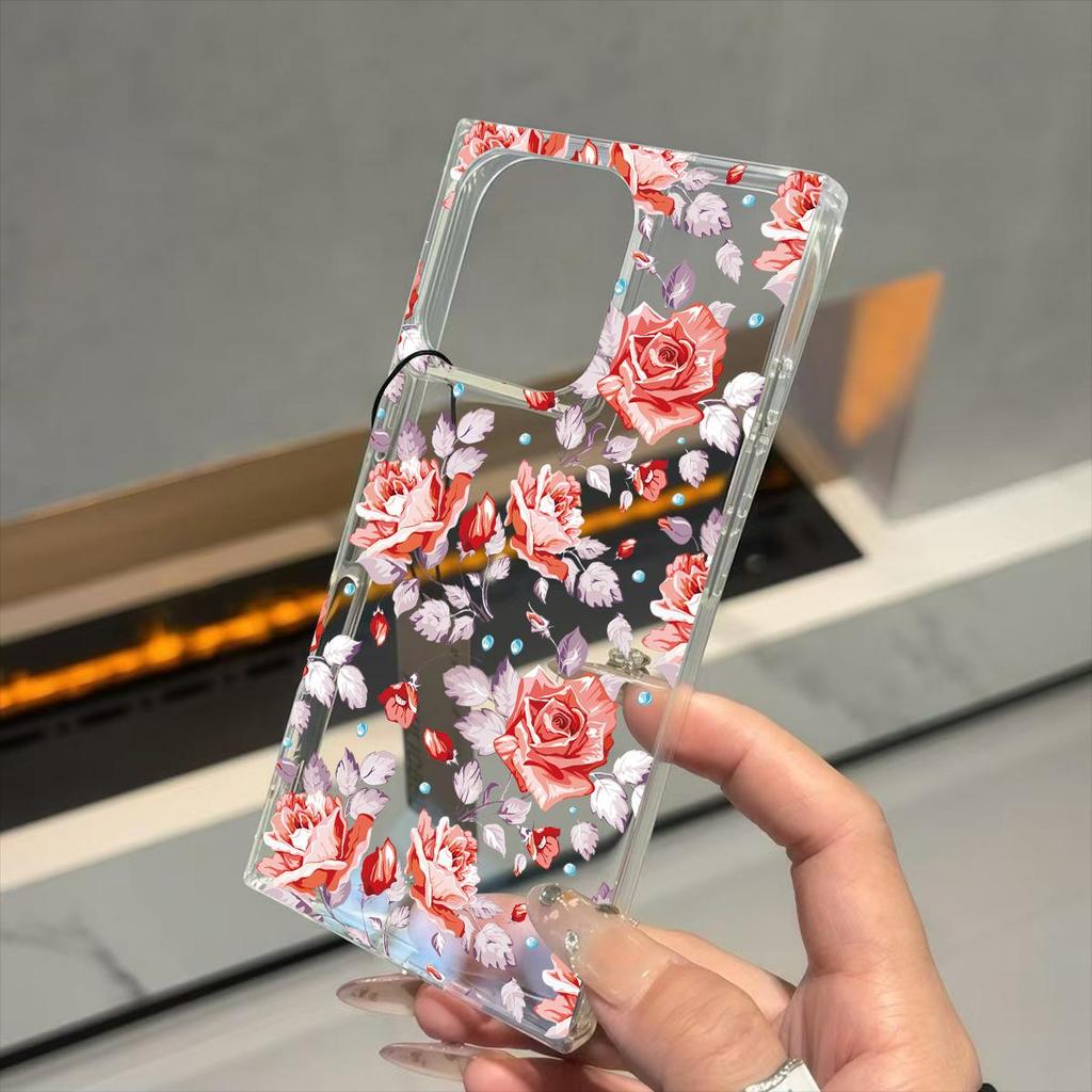 Clear Square Back Tube Case Protection For iPhone 12 13 14 Pro Max 15 Plus 11 16 ProMax Anti-Oxygen,Loving Roses Pattern Casing