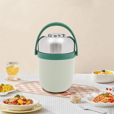 1700ml 304 Stainless Steel Soup Thermos,Green 2 Tiers Column Sealed Stackable Food Thermos Freestanding for School Canteens