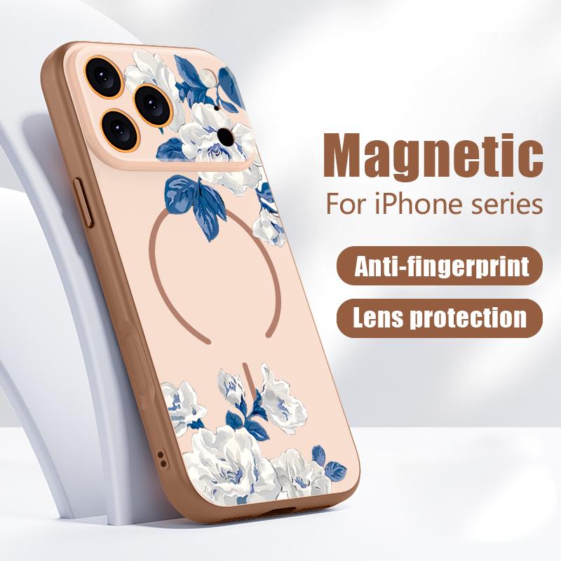 White Gardenia Floral Pattern For iPhone 17 Pro Max Funda iPhone 16 15 14 13 Pro Max Skin Feeling Magnetic For Magsafe Shockproof Bumper Cover