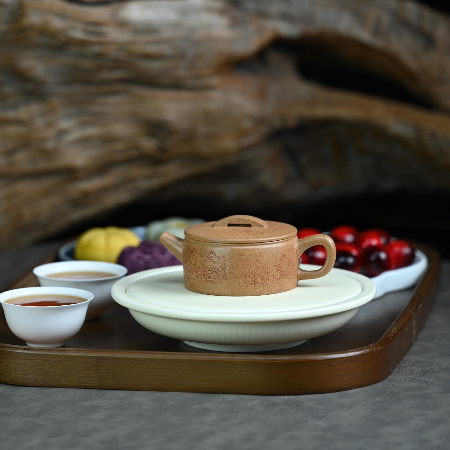 

100ml Handmade Yixing Purple Clay Big Caliber Teapots Pure Hand-carved Landscape Pot Raw Ore Mud Kettle Chinese Zisha Tea Set