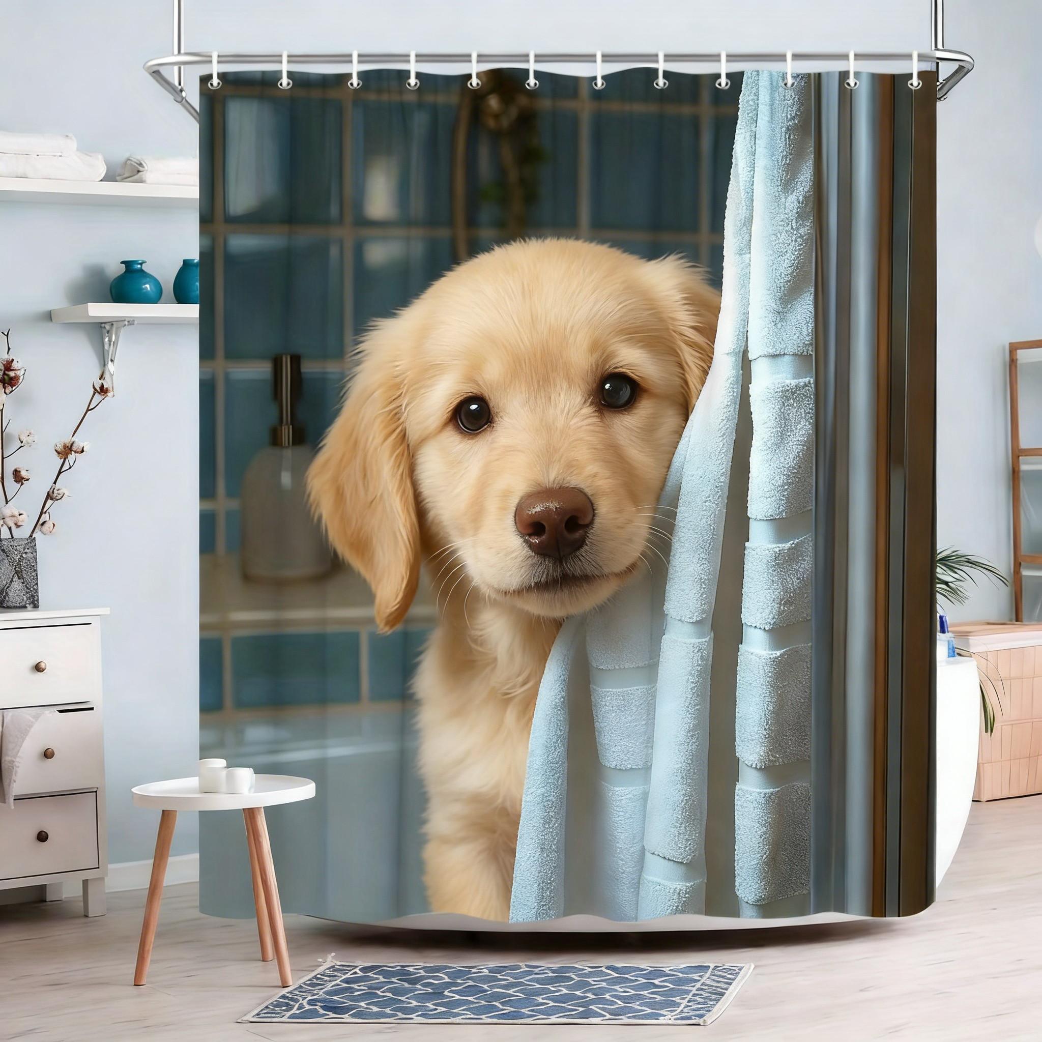 Cute Ragdoll Cat Peeking from Towel Blue Gradient Waterproof Shower Curtain 1pc-90x180