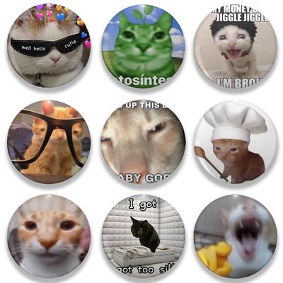 Funny Cat Meme Badges for Accessories Kitty Kitten Button Brooch Pins Fans Friends Kids Gifts