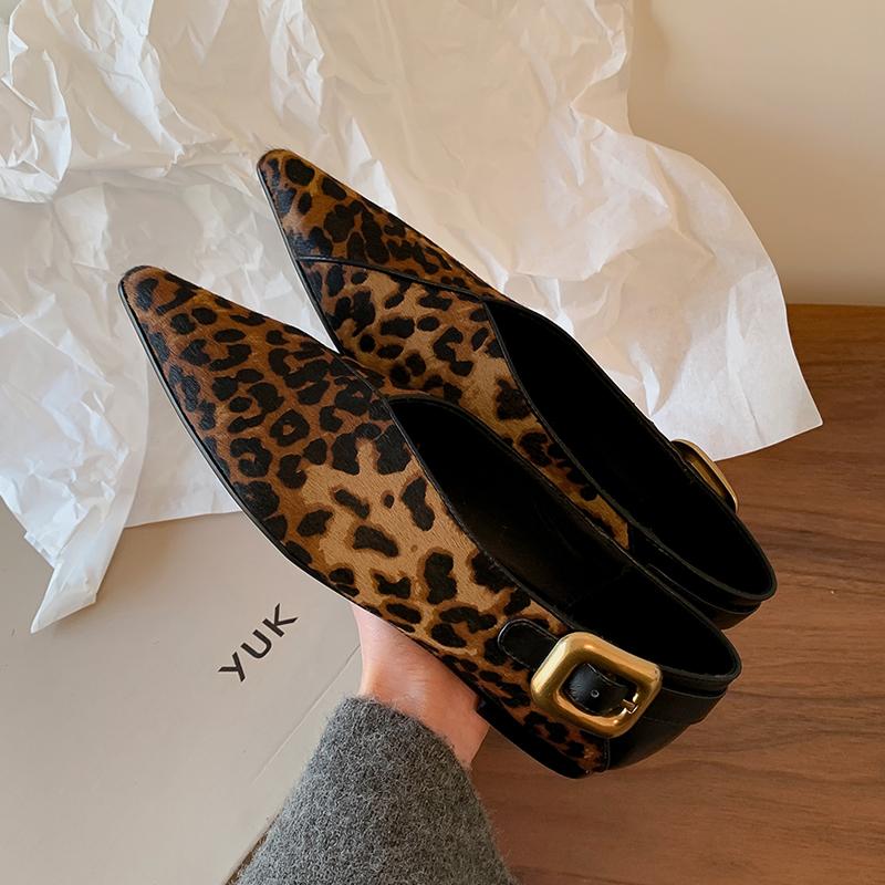 Fashion 2025 New Fashion Single Shoes Ballet Shoes Women's Retro Leopard Print Genuine Leather Pointed Toe Pumps Lady Shoes for Women