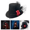 Halloween Jazzy Hat with Flower Party Bowler Hat Unisex Tall Hat for Adult Women Men Cosplay Costume Accessory Headpiece