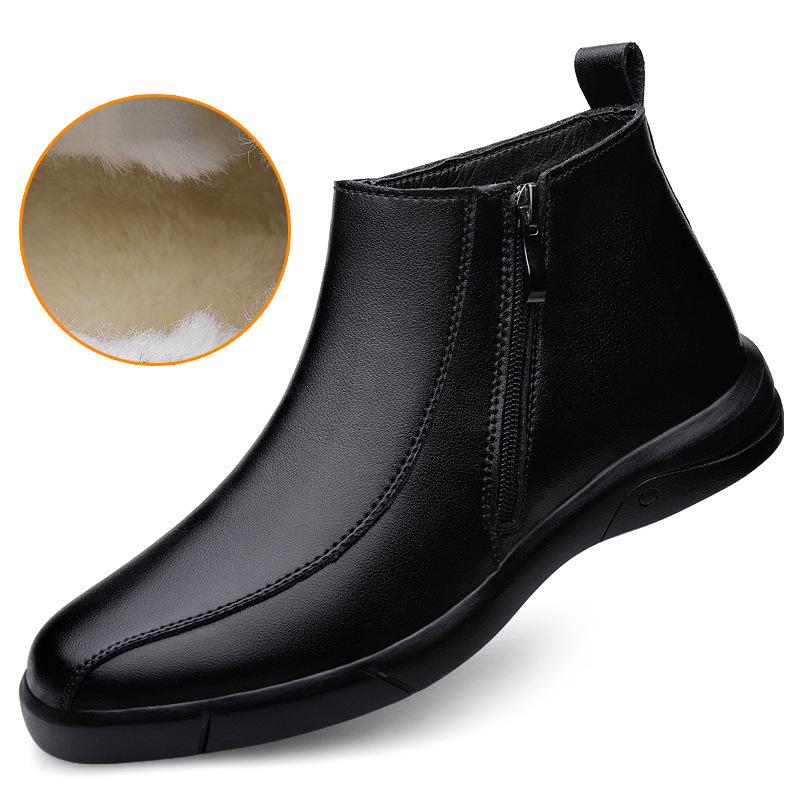 Men's Genuine Leather High-Top Zipper Ankle Boots with Velvet Lining – Warm, Casual, Cotton, Slip-On, Autumn/Winter.