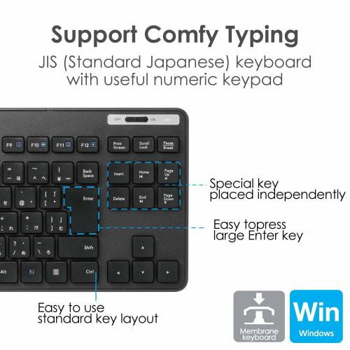 ELECOM Keyboard Wireless (Receiver Included) Membrane Thin Compact Keyboard with Mouse Black TK-FDM109MBK