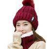  Women Ladies Warm Winter Hairball Plus Velvet  Knitted  Cap+Scarf 