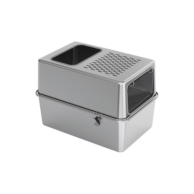 Stainless Steel Cat Litter Box Fully Enclosed Anti-Splash Cats Toilet Metal Kitty Washroom Rustproof High Sided Cat Bedpans