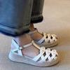 Fashion Retro Style Woven Cutout Breathable Casual Straw Platform Wedge Shoes Women's Outside Wear New Baotou Sandals