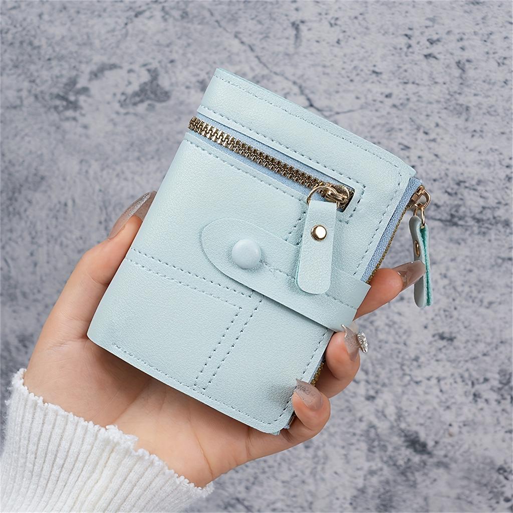 New Women'S Short Bifold Coin Purse Small Bag Bank Card Credit Card Organizer Multi-Slot Card Holder Zipper Wallet