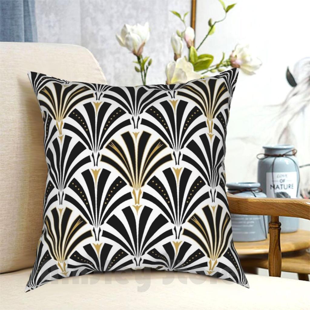 Art Deco Fan Pattern  Black And White Pillow Case Printed Home Soft DIY Pillow Cover Art Art Pattern Fan Pattern Wallpaper