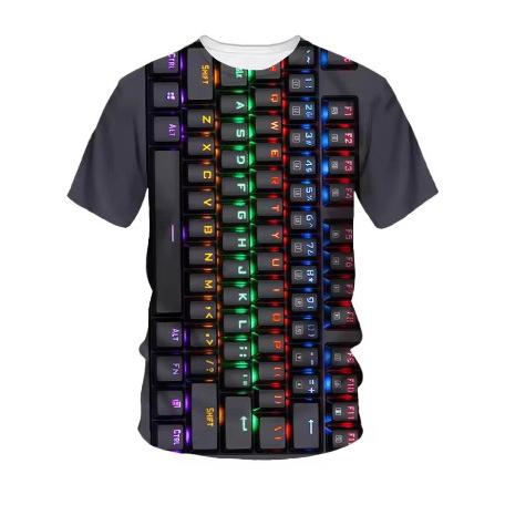 Creative Computer Keyboard 3D Printing T-Shirt Summer Men's Round Neck T-Shirt Trend Short Sleeve Casual Street Loose