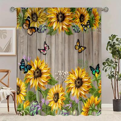 2 piezas de cortina con estampado de girasol - material de poliéster - adecuada para dormitorio sala de estar estudio cortina anti-privacidad