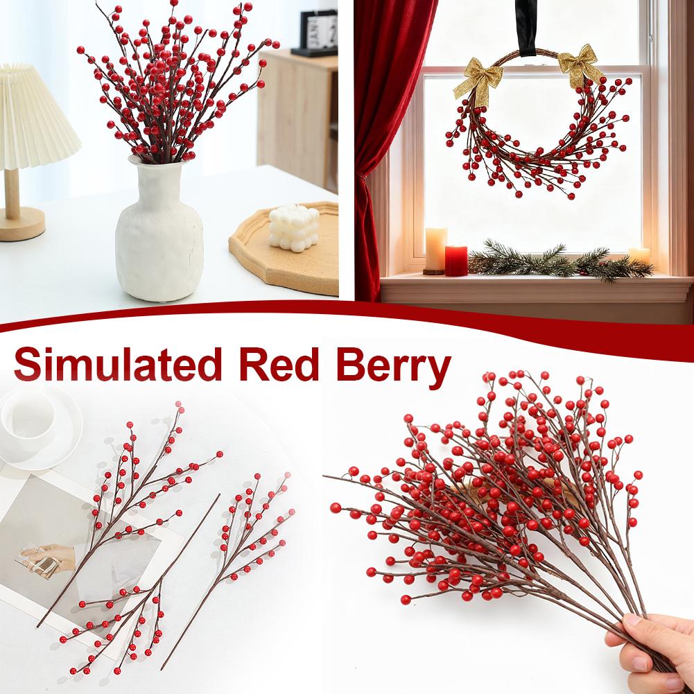 12Pcs 35/40cm Simulated Red Berry Artificial Red Berries Fruit Wedding Home Table Party Decor Christmas New Year DIY Bouquet