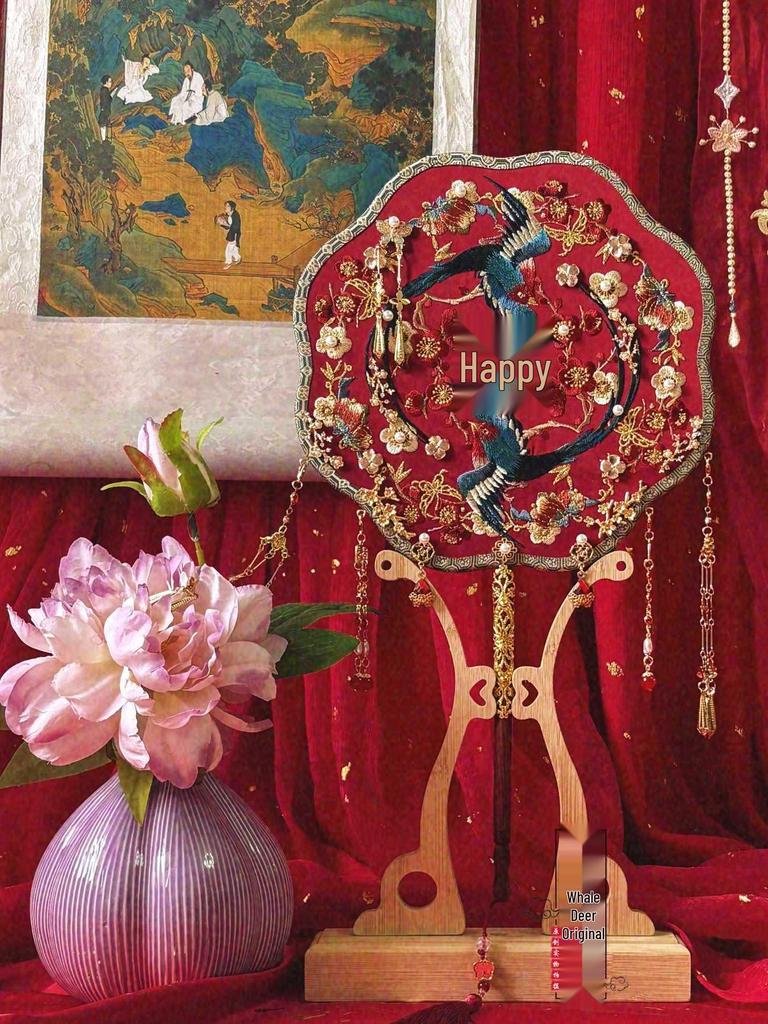 Whale Deer Double-Sided Round Fan - Original Magpie & Laughing Dove Design for Bride Wedding Gift