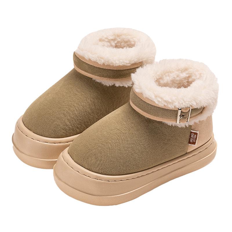 Fashion Women's Platform Cotton Boots 2025 Winter New Plush Fluffy Height Increase Snow Shoes Comfortable Fashion Buckle Strap Flats