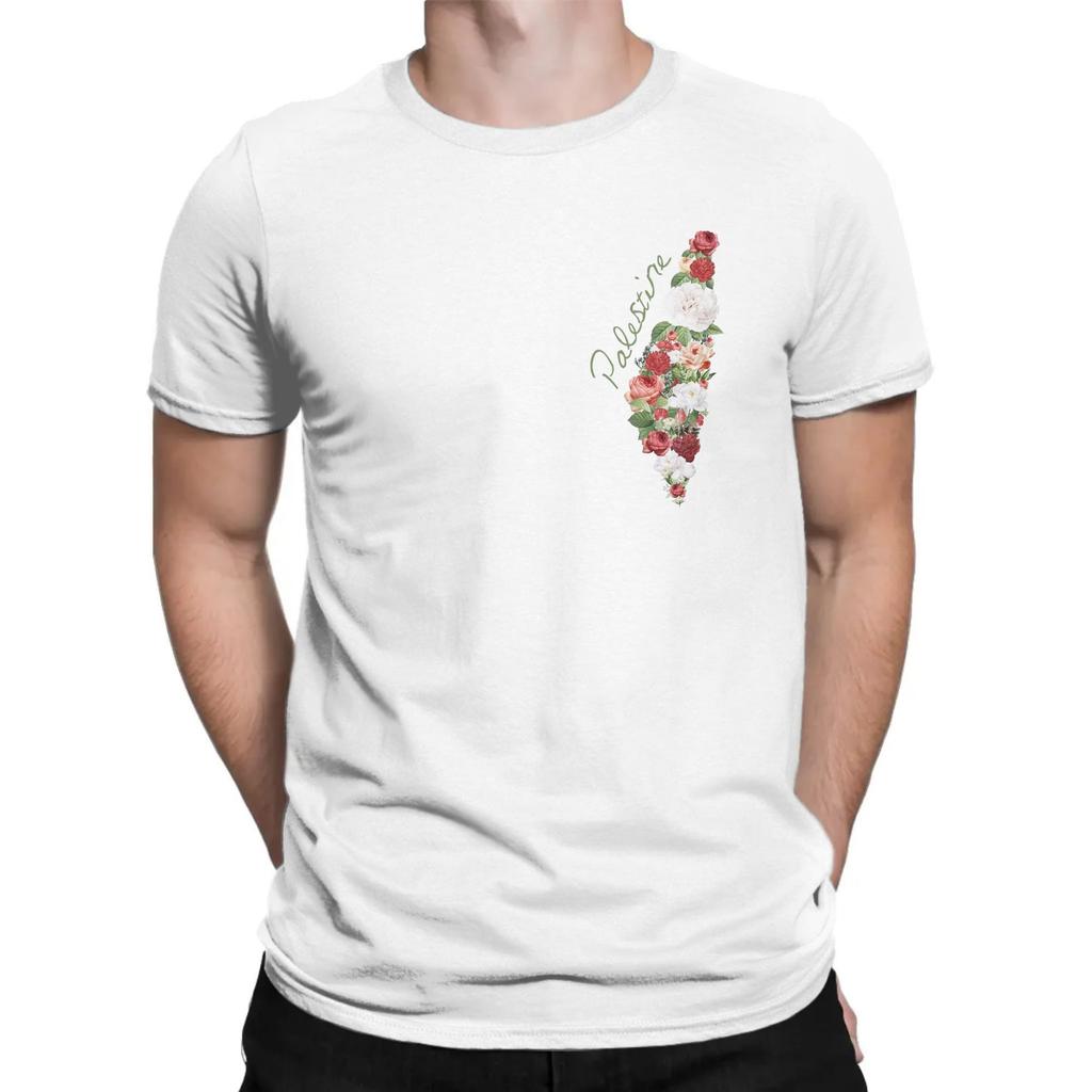 Casual T Shirt Summer Palestinian Palestine Flower Hippie T-Shirts  Cotton Tshirt for Men Y2K Fun Loose Short Sleeve Clothing