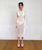 VINAJ Lace Shirring Mix Hooded See-Through Dress (White)