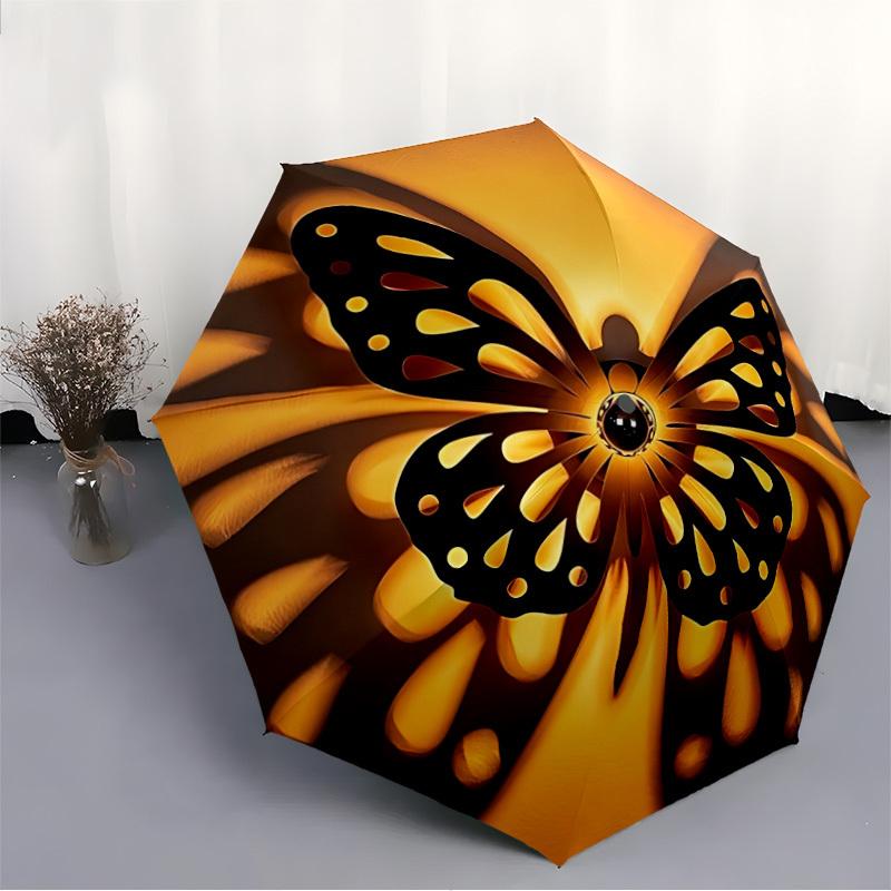 1pc Golden Butterfly Decor Folding Umbrella, Durable, Suitable for Outdoor Activities or Rain, Suitable for Commuting Yy251027091