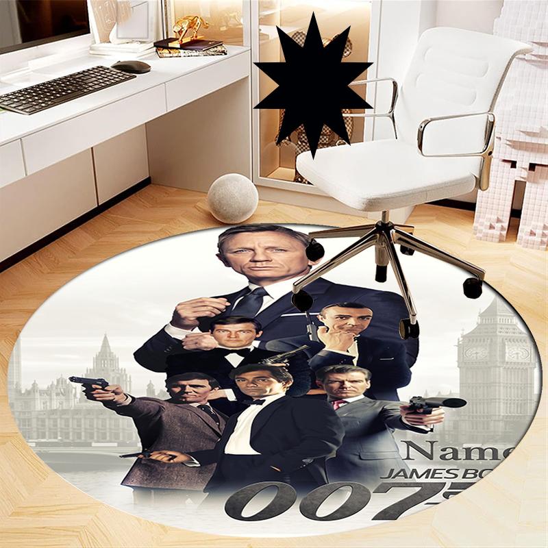 Custom Name 007 James Bond Printed Round Rug Carpet Chair Rug Area Rug Entryway Doormats,for Office Chair Living Room Bedroom Kitchen Room.