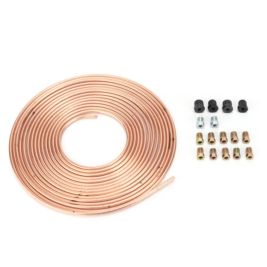 25ft Brake Line Tubing Copper Nickel Plated 3Celsius16in OD with Fittings for Hydraulic Braking Fuel System(Gold )