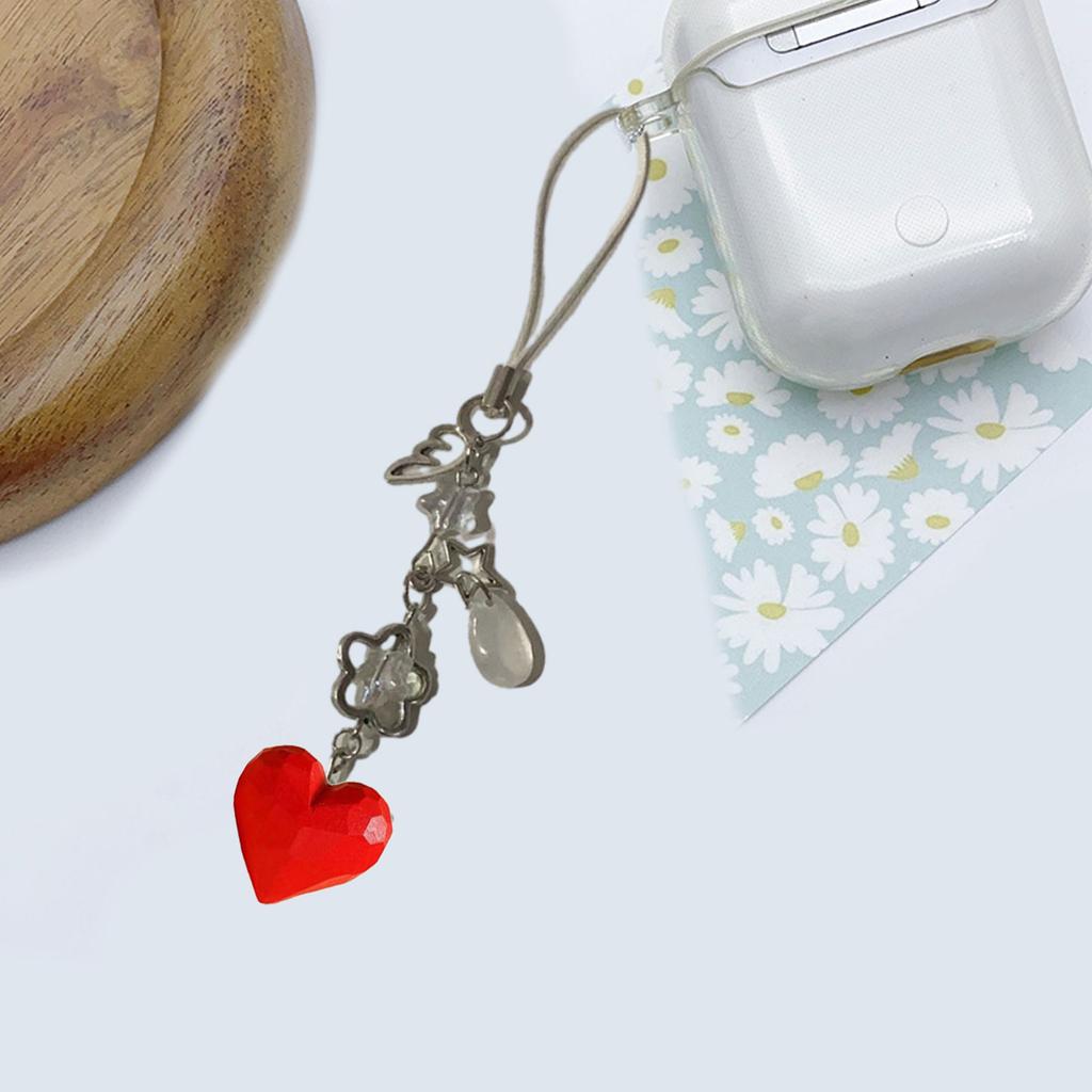 Unique Wood Carved 3D Love Heart Pendant Keyring Handmade Craft Ornament for DIY Bag Charm or Car Interior Decoration