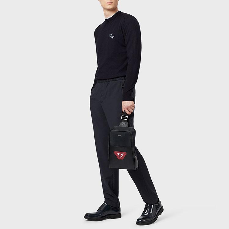 Emporio Armani Solid Color Small Pattern Casual Crew Neck Long Sleeve Sweater Men Sweater Black 3H1MXB-1MVQZ-999