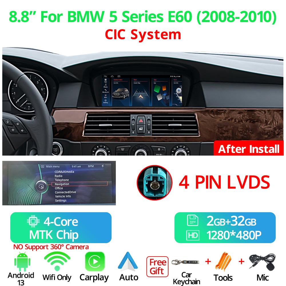 8.8" Wireless Carplay Auto Car Radio For BMW 5 Seires E60 LHD 2006-2012 CCC CIC System Android 13 GPS Multimedia Video Player FM BT