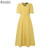 ZANZEA Women Casual V-Neck Summer Short Sleeve Dress
