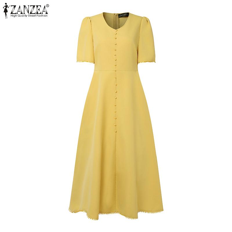 ZANZEA Rochie Casual de Vară cu Mânecă Scurtă și Decolteu în V pentru Femei