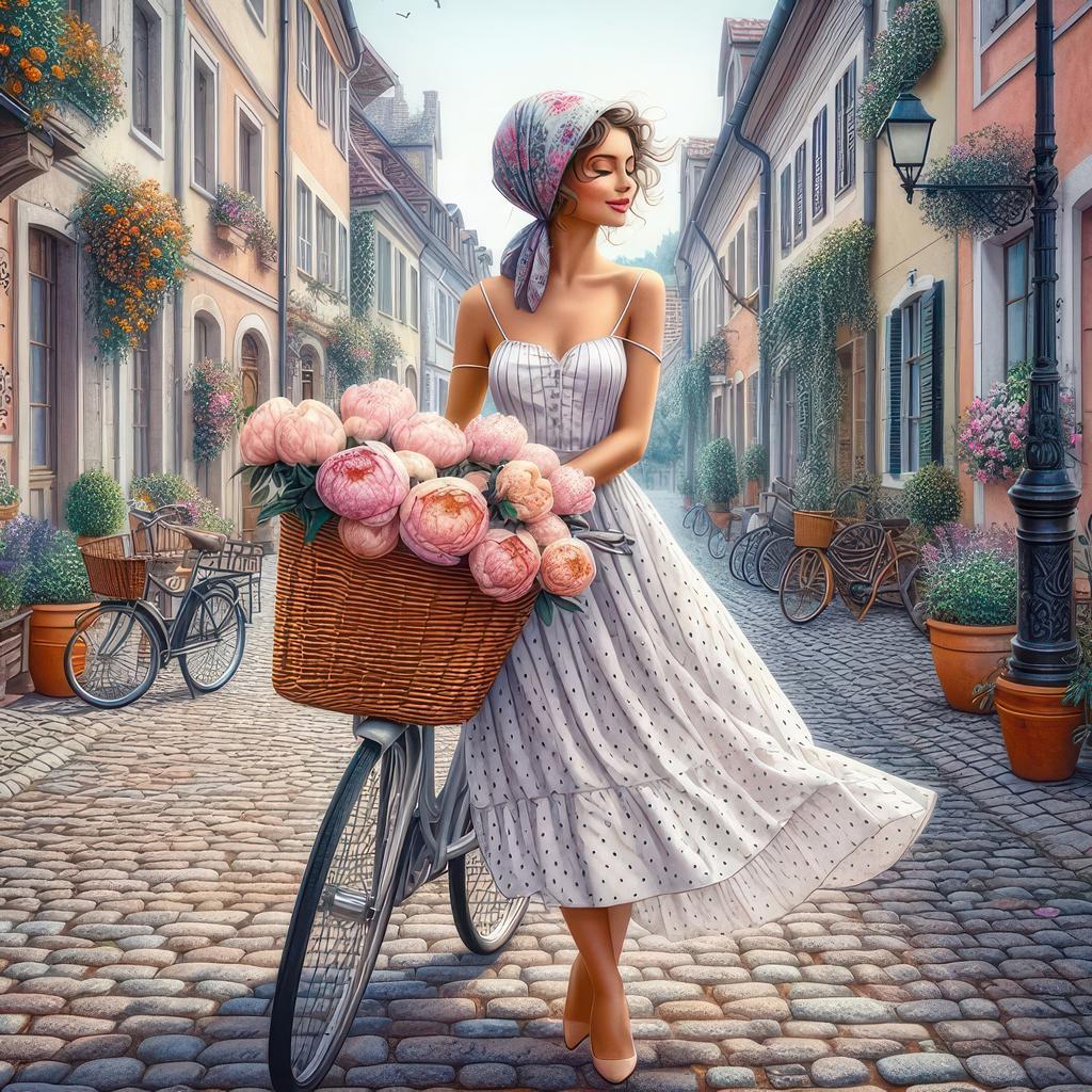 The Girl and Flowers On The Street Diamond Painting 5d Full Square Round Diamond Embroidery Woman Landscape Mosaic Cross Stitch Kits Home Decor J4017