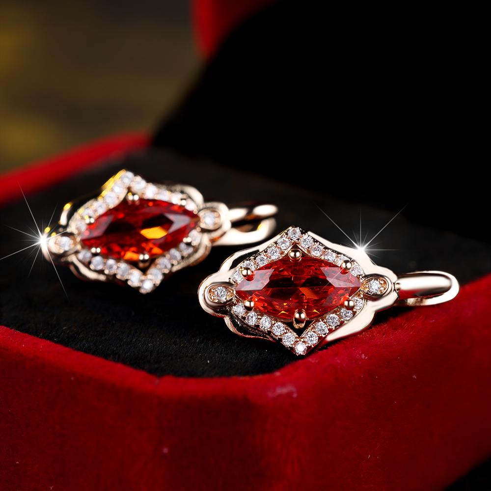 Exquisite Marquise Cut Red Zircon Drop Earrings for Women Luxury Wedding Accessories Fine Jewelry New Year's Gift