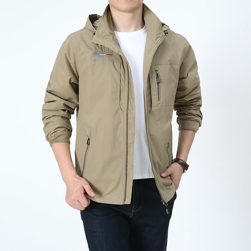 Spring and Autumn Men's Youth Outdoor Casual Jacket Hooded Multi-Pocket Loose Large Size Jacket Beauty Jacket