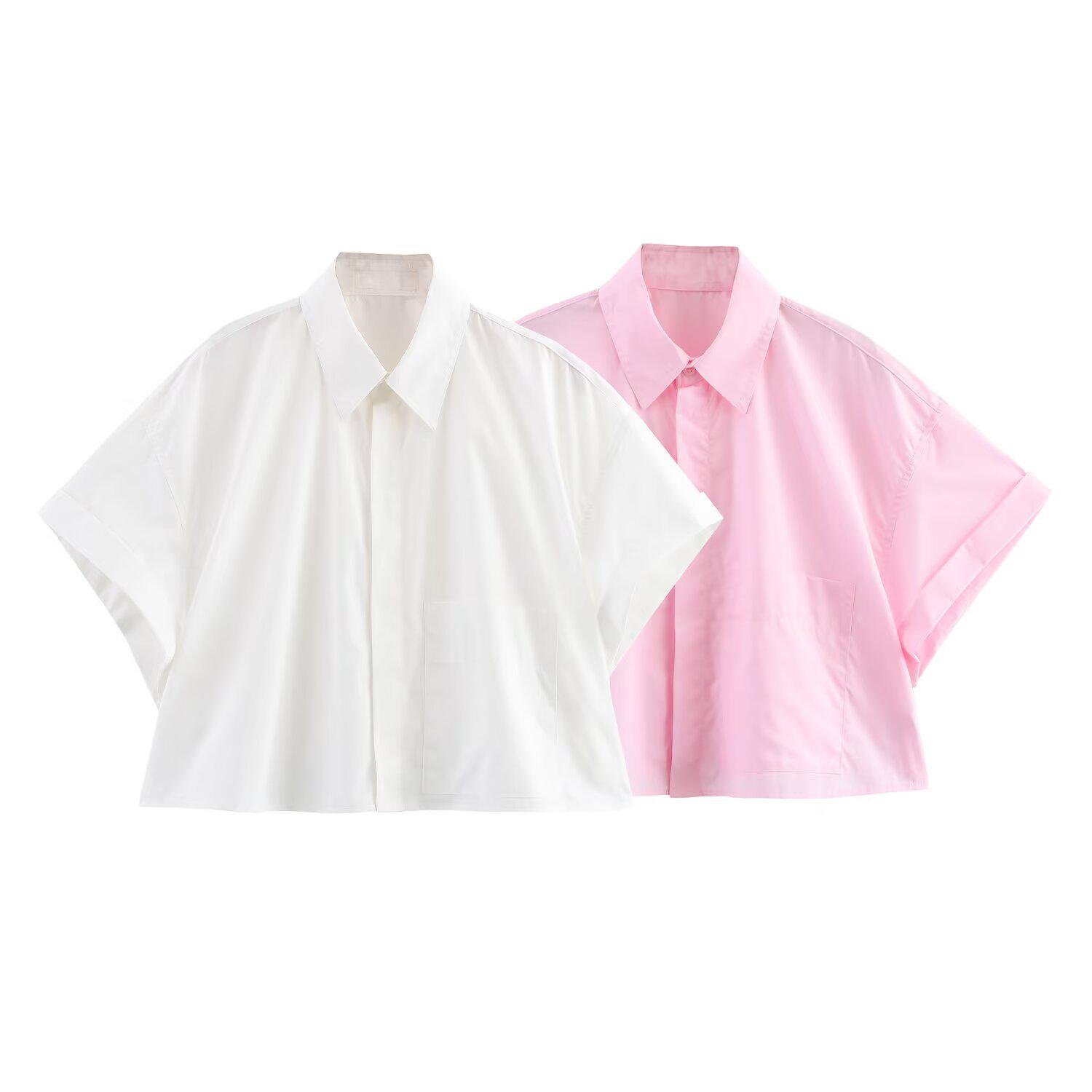 

Spring/Summer 2025 Women s Poplin Lapel Short-Sleeve Shirt Medium белый