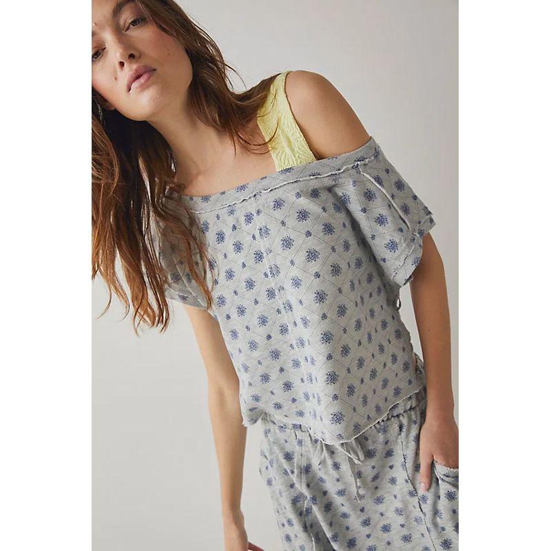 

FP ~ Fashion Retro Print Casual Loose Short Top Harlan Casual Pants Grey bottom Print/single top XL