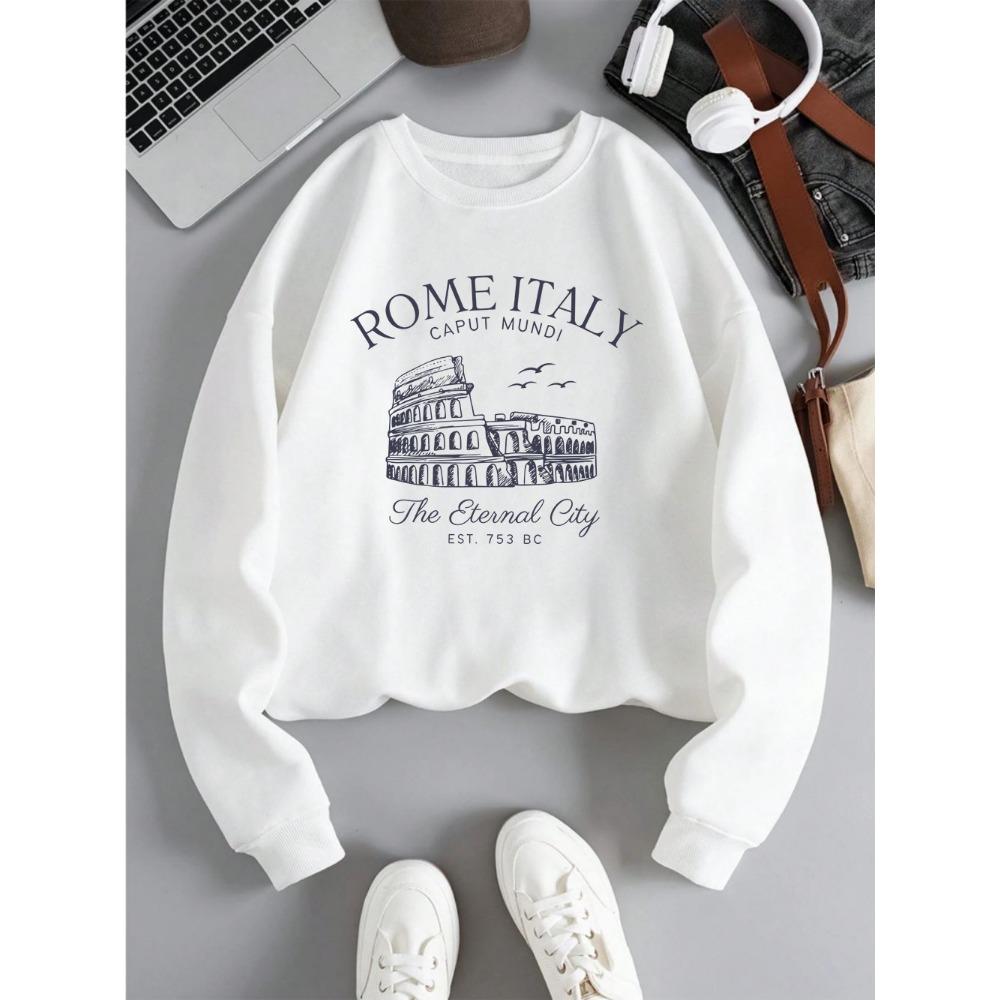 Colosseum Rome Italy Print Woman Sweatshirt Casual Crewneck Sportswear Y2K Loose Multicolor Pullover All-Match Clothing