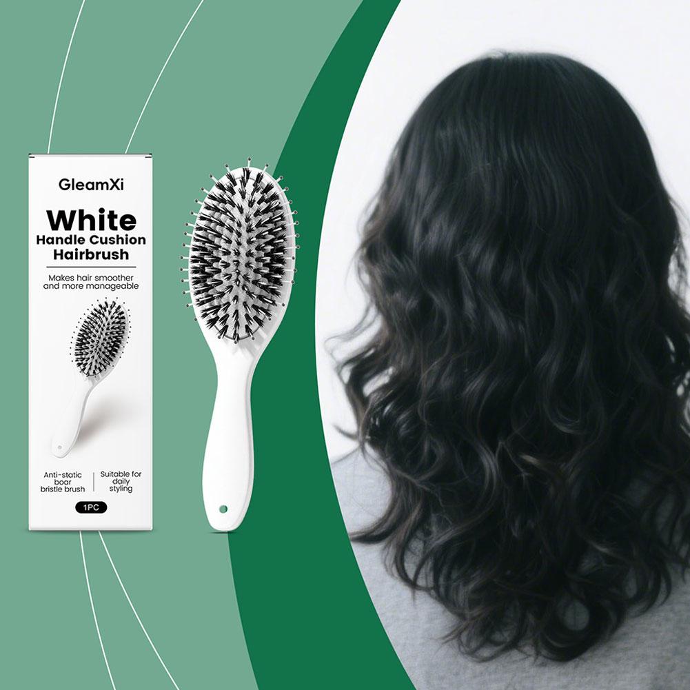 Professional Boar Bristle Cushion Hair Brush - Anti-Static Comb Makes Hair Smoother & Manageable Daily Styling Messy Hair Tool