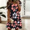 Women V Neck Gentle Camellia Floral Plus Size Summer Short Sleeve Loose Gown
