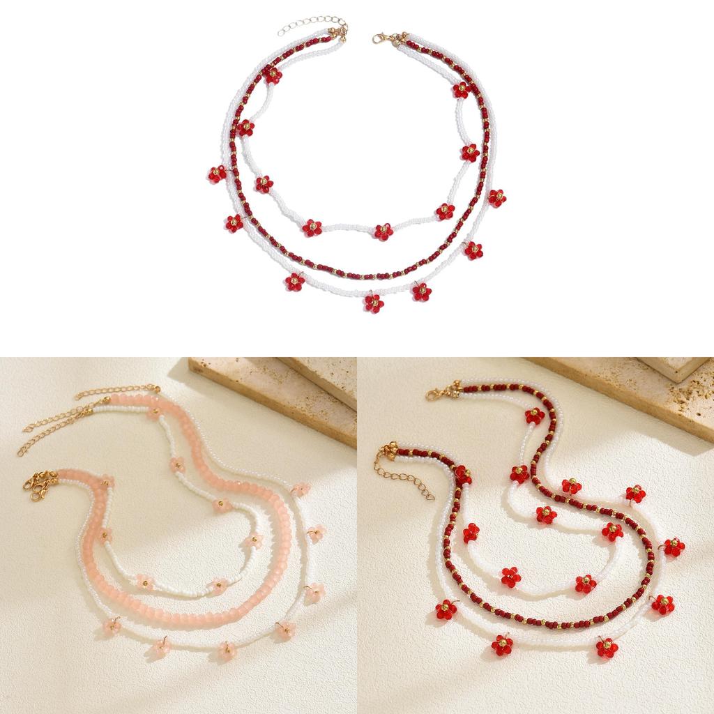 Boho Floral Beaded Necklace For Women Handmade Multilayer Summer Accessory