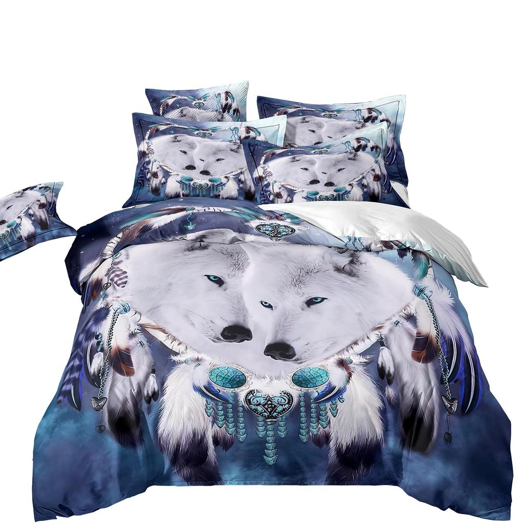 Comforter Bedclothes Wolf Printed Unique Design Home Decor Vintage Bedding Setqueen Size Warm Soft And Breathable