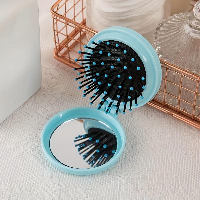 Portable Folding Hair Comb with Mirror Soft Bristle Mini Massage Brush, Air Cushion Comb, Integrated Massage Comb and Mirror Travel Beauty Tool