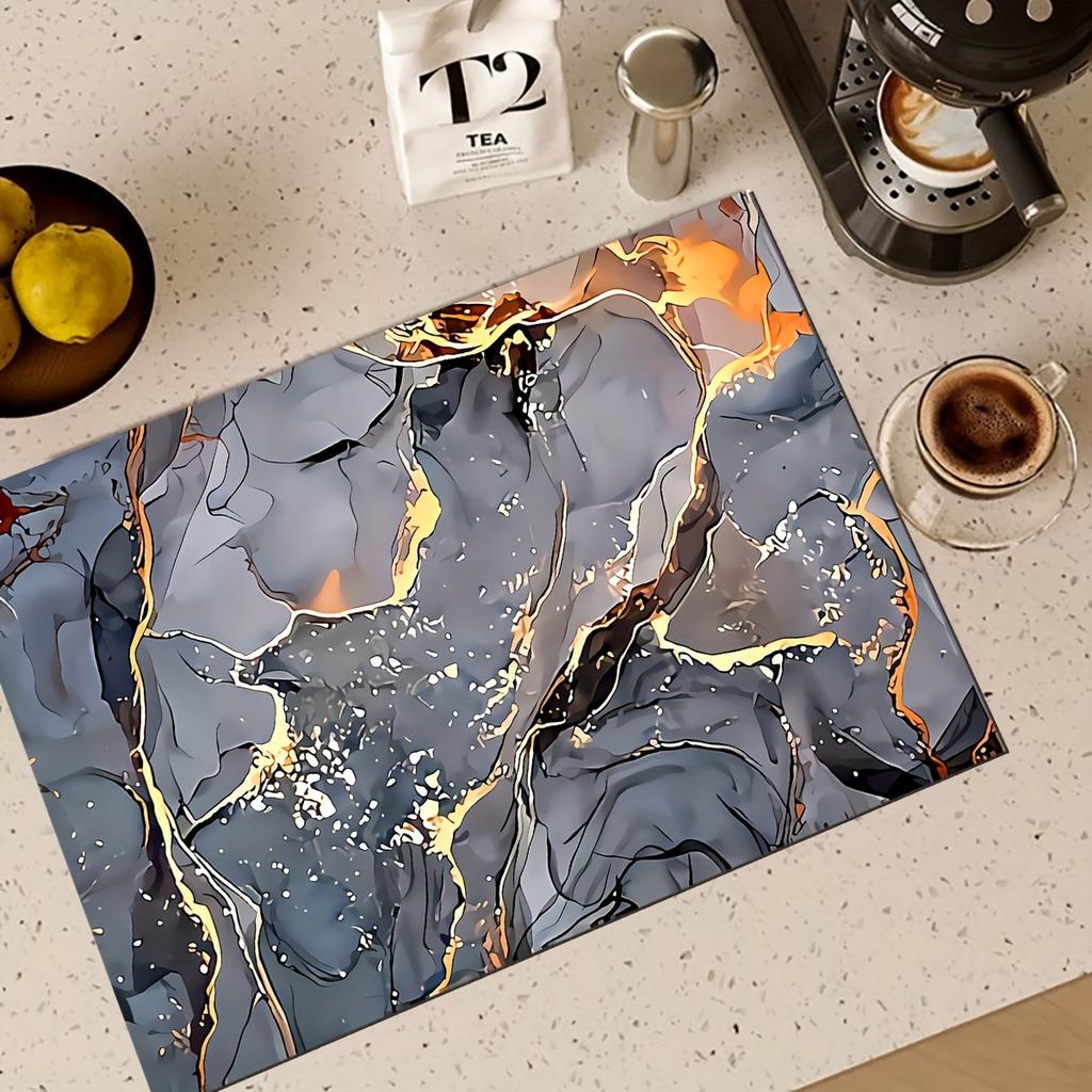 1Pcs Rubber Drying Mat With Luxury Marble For Coffee Shop Restaurant Kitchen Carpet Tableware Durable Diatom Mud Table Mat Pet Mat Coffeeware