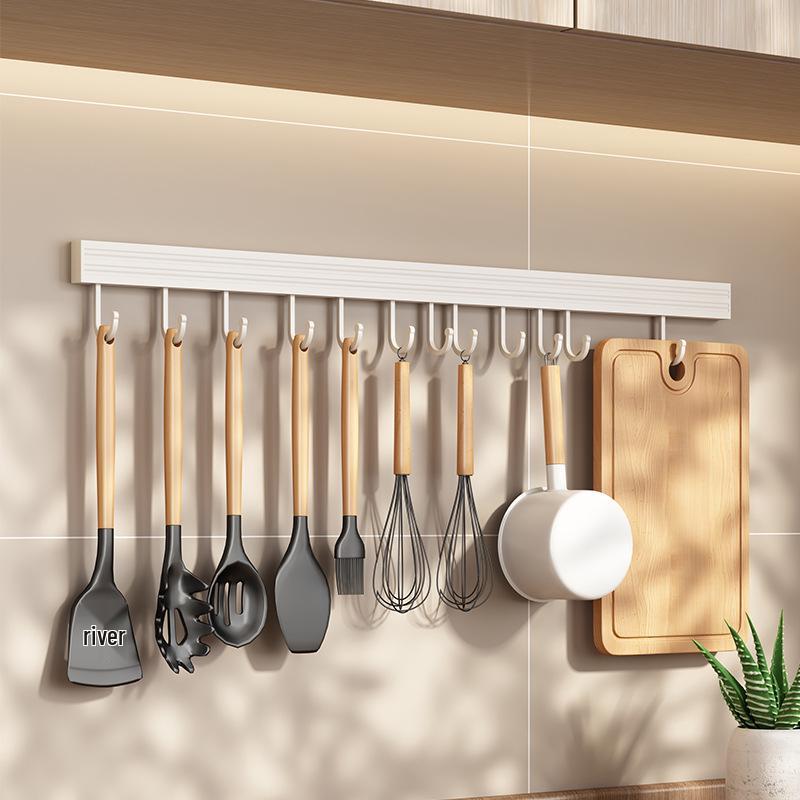 Witte Keuken Wandhaakrek Zonder Boren – Ruimtebesparende Aluminium Ophangstangen voor Lepels & Spatels